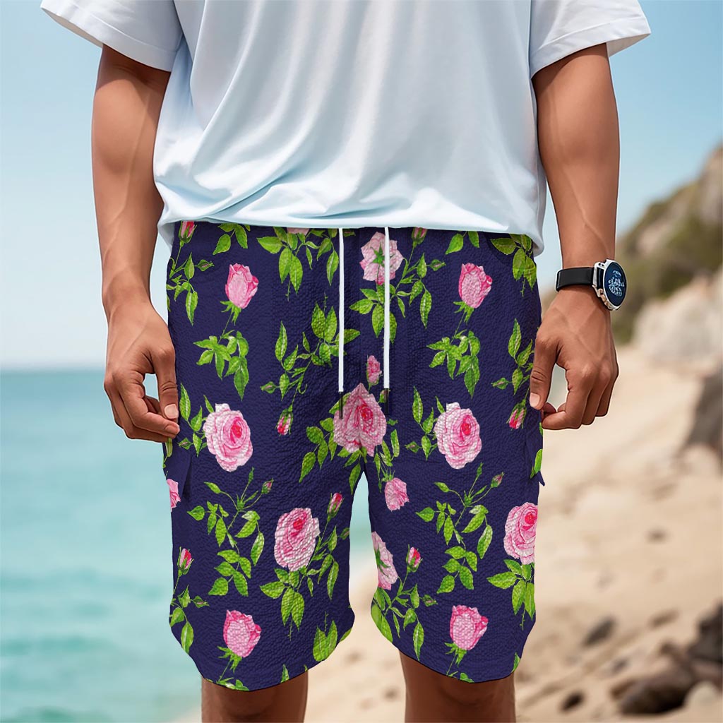 Pink Rose Floral Flower Pattern Print Men's Cargo Shorts