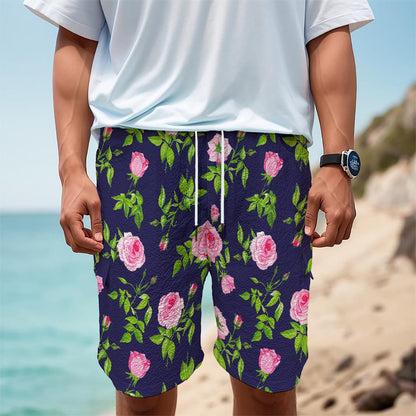 Pink Rose Floral Flower Pattern Print Men's Cargo Shorts