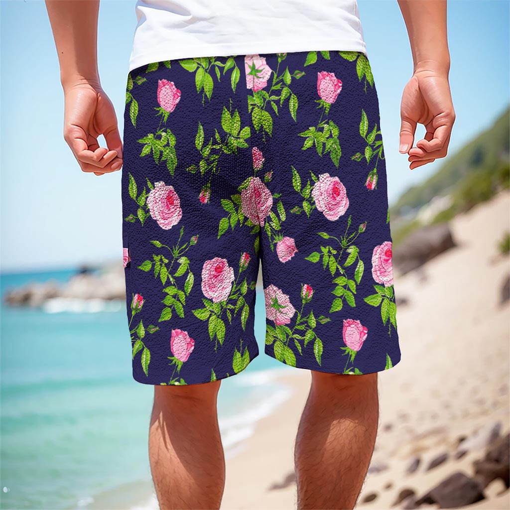 Pink Rose Floral Flower Pattern Print Men's Cargo Shorts