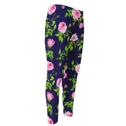 Pink Rose Floral Flower Pattern Print Men's Compression Pants