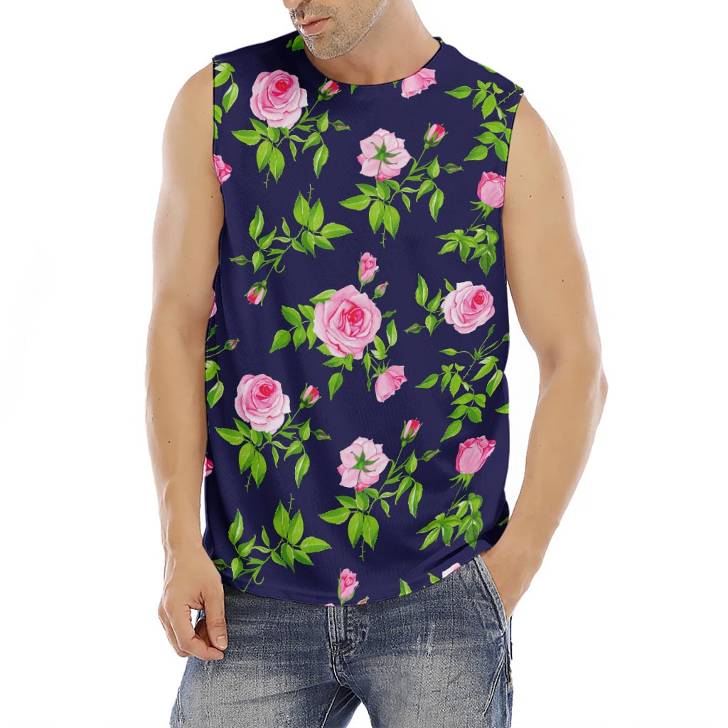 Pink Rose Floral Flower Pattern Print Men's Fitness Tank Top