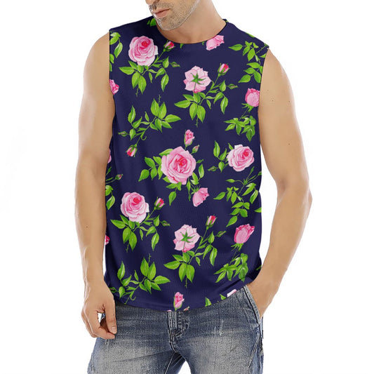 Pink Rose Floral Flower Pattern Print Men's Fitness Tank Top