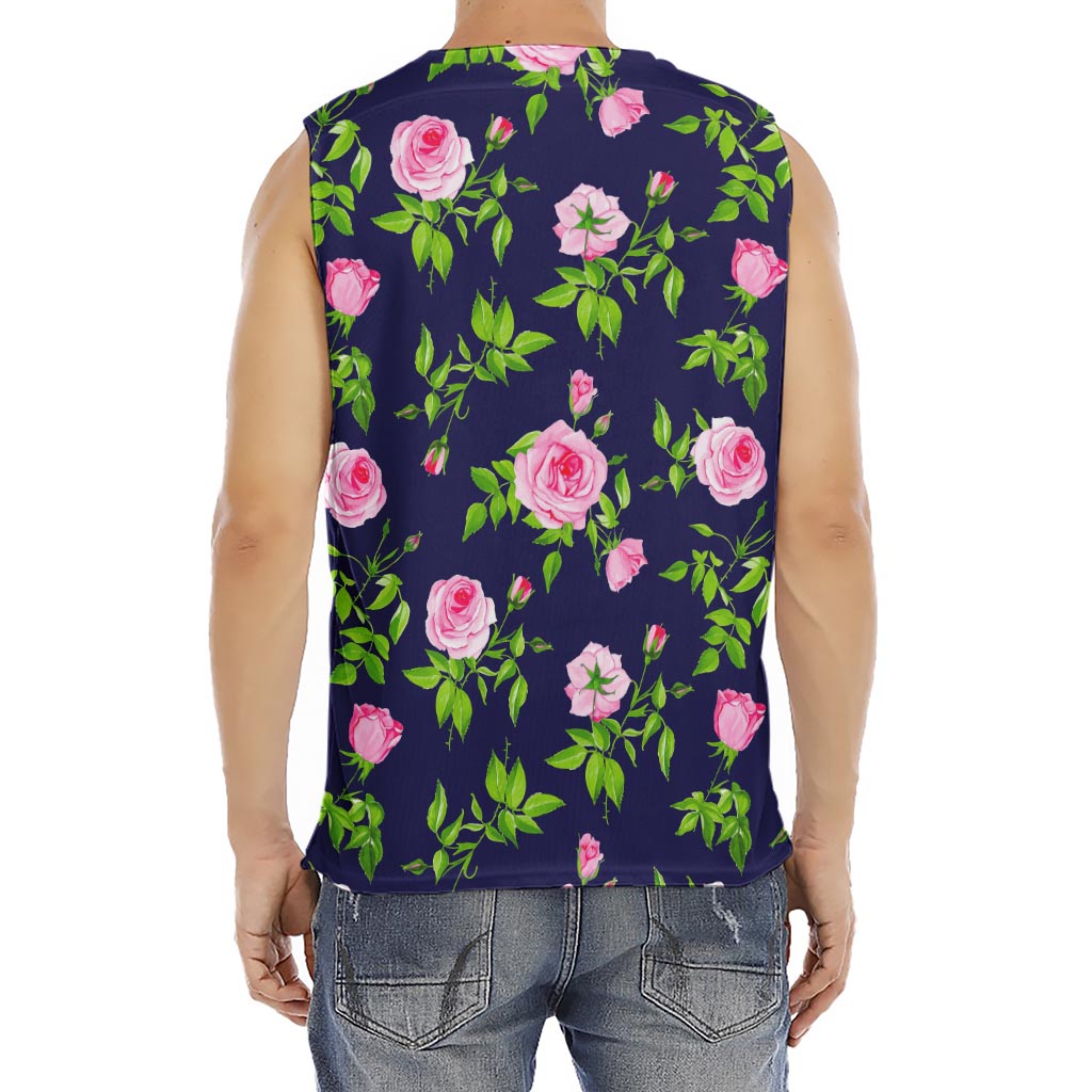 Pink Rose Floral Flower Pattern Print Men's Fitness Tank Top