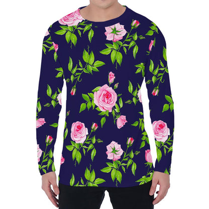 Pink Rose Floral Flower Pattern Print Men's Long Sleeve T-Shirt