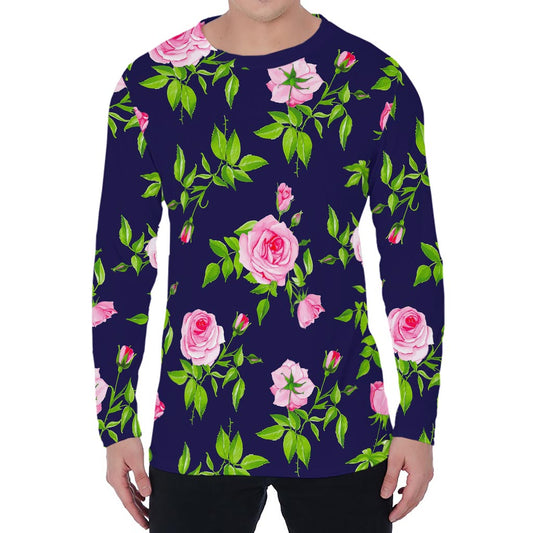 Pink Rose Floral Flower Pattern Print Men's Long Sleeve T-Shirt