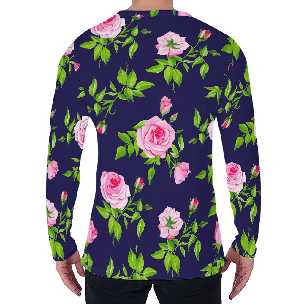 Pink Rose Floral Flower Pattern Print Men's Long Sleeve T-Shirt
