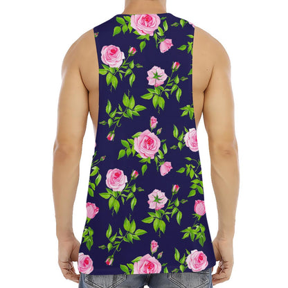 Pink Rose Floral Flower Pattern Print Men's Muscle Tank Top