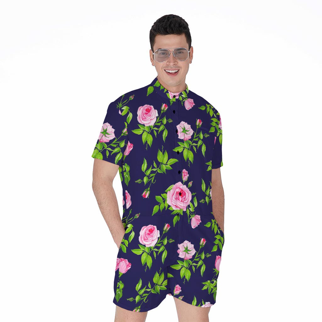 Pink Rose Floral Flower Pattern Print Men's Rompers