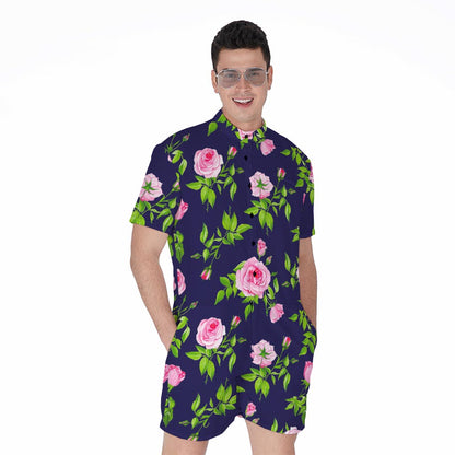 Pink Rose Floral Flower Pattern Print Men's Rompers