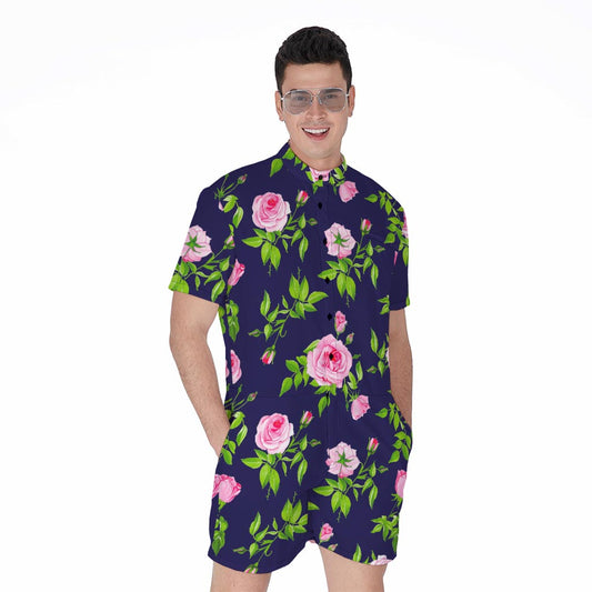 Pink Rose Floral Flower Pattern Print Men's Rompers