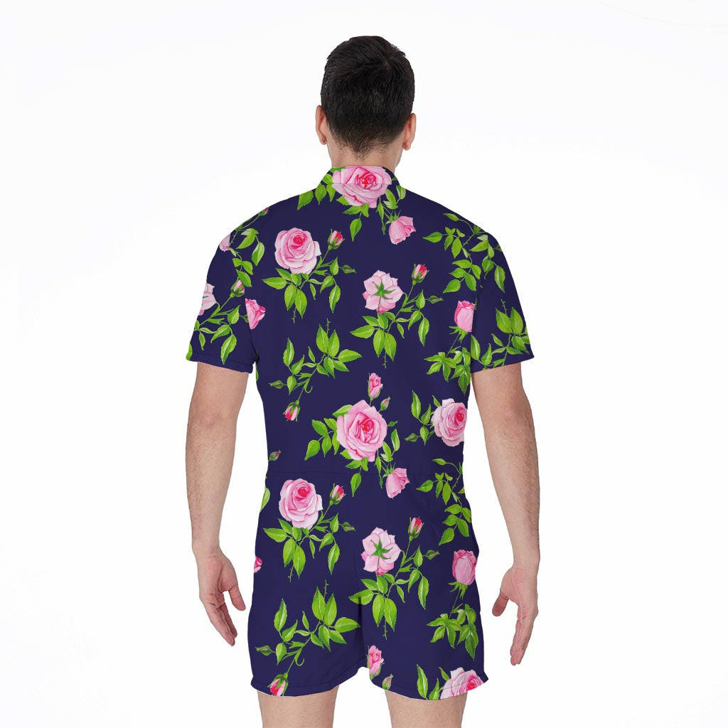 Pink Rose Floral Flower Pattern Print Men's Rompers