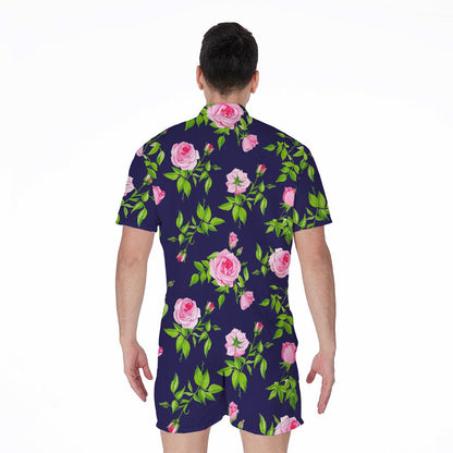 Pink Rose Floral Flower Pattern Print Men's Rompers