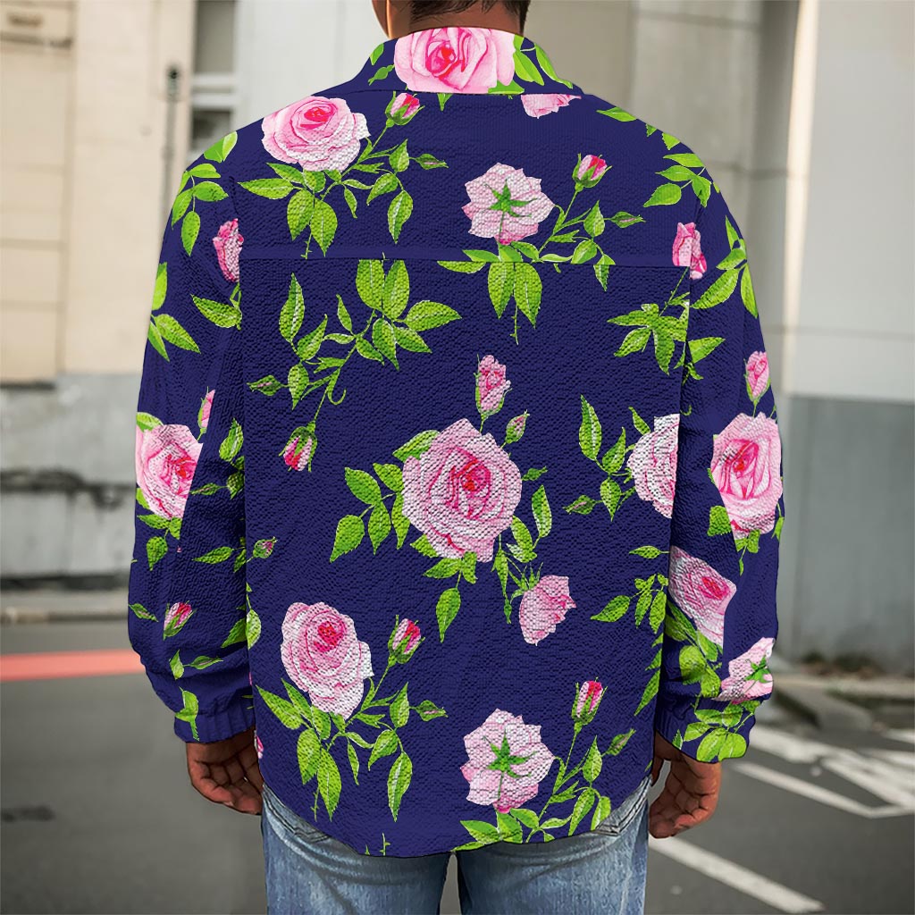 Pink Rose Floral Flower Pattern Print Men's Shirt Jacket