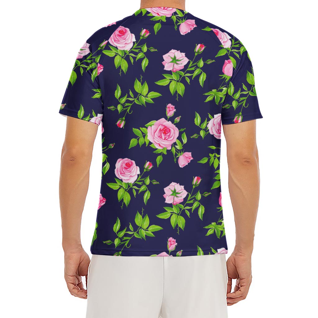 Pink Rose Floral Flower Pattern Print Men's Short Sleeve Rash Guard