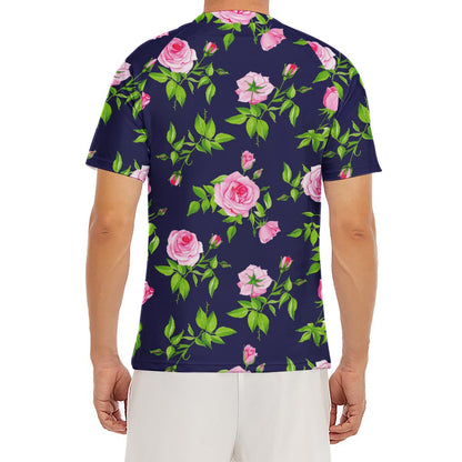 Pink Rose Floral Flower Pattern Print Men's Short Sleeve Rash Guard