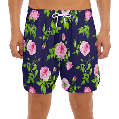 Pink Rose Floral Flower Pattern Print Men's Split Running Shorts