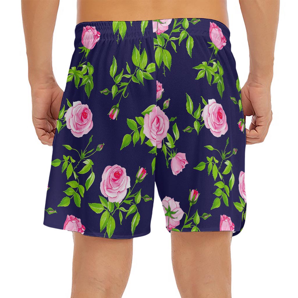 Pink Rose Floral Flower Pattern Print Men's Split Running Shorts