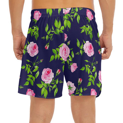 Pink Rose Floral Flower Pattern Print Men's Split Running Shorts