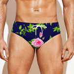 Pink Rose Floral Flower Pattern Print Men's Swim Briefs