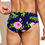 Pink Rose Floral Flower Pattern Print Men's Swim Briefs