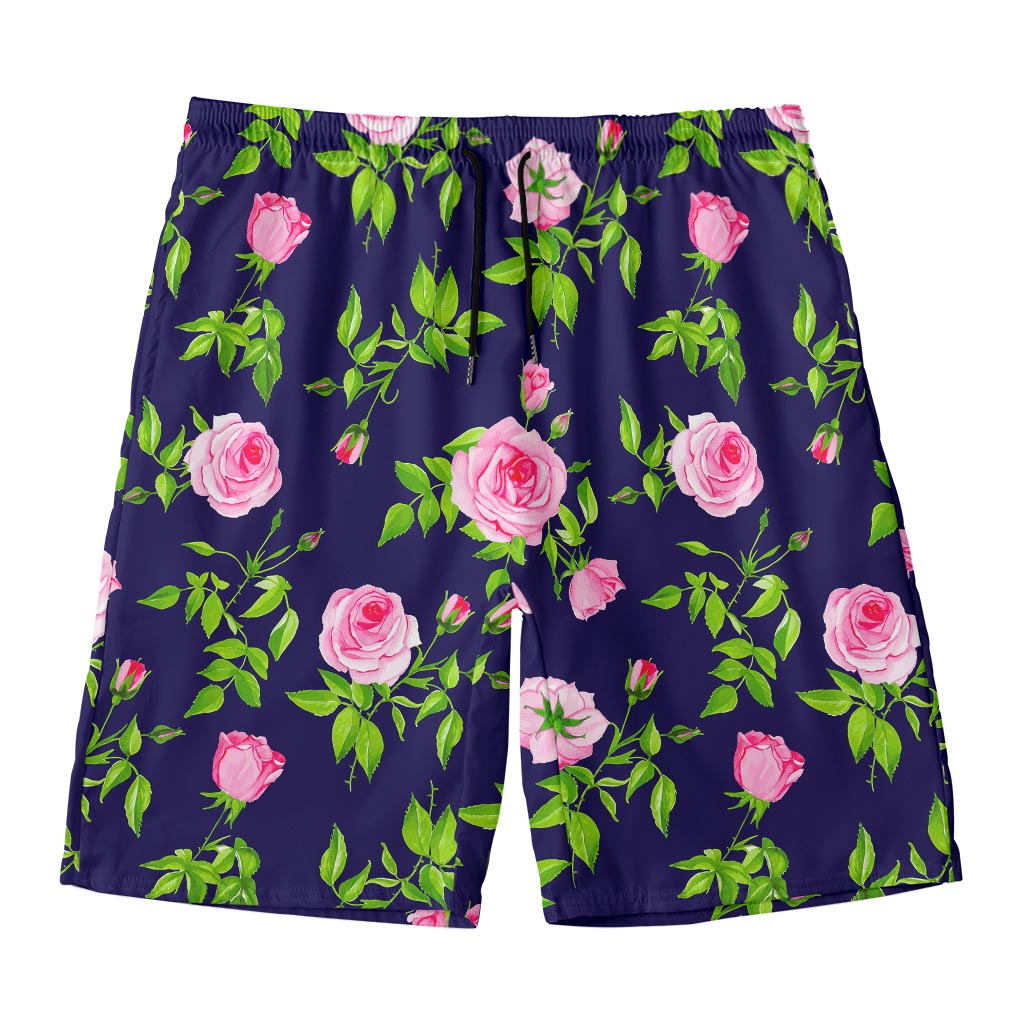 Pink Rose Floral Flower Pattern Print Men's Swim Trunks