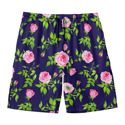 Pink Rose Floral Flower Pattern Print Men's Swim Trunks