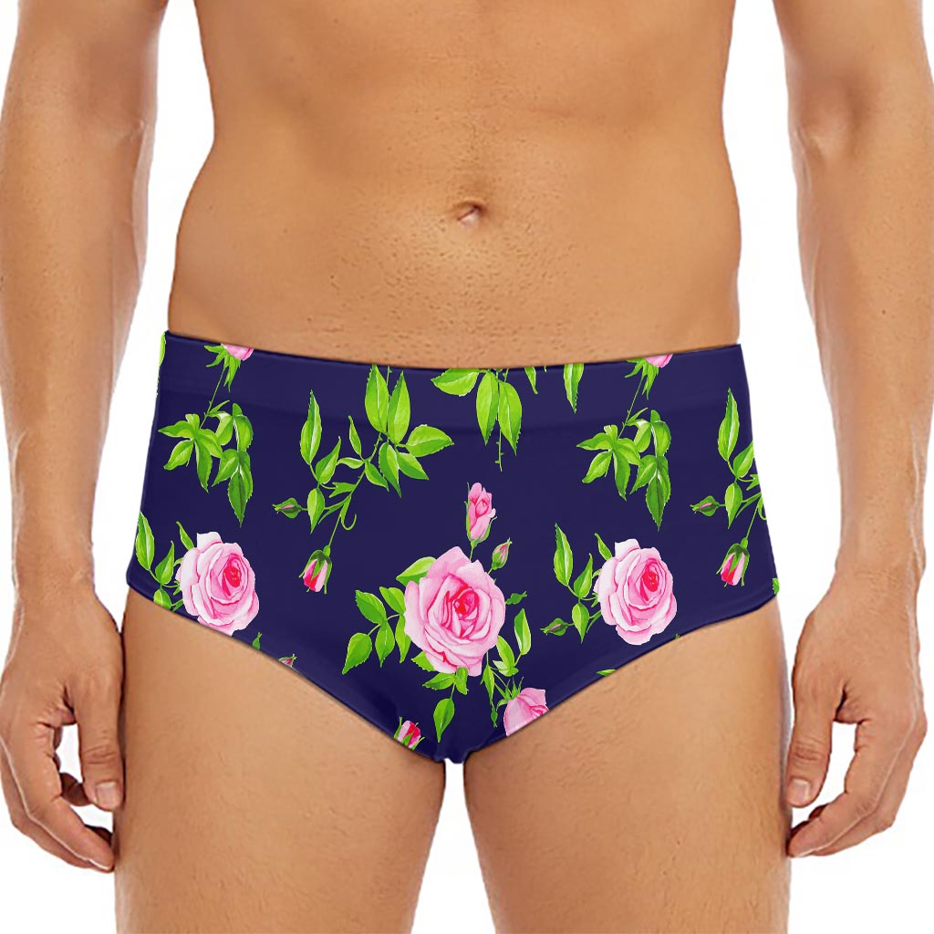 Pink Rose Floral Flower Pattern Print Men's Triangle Swim Briefs