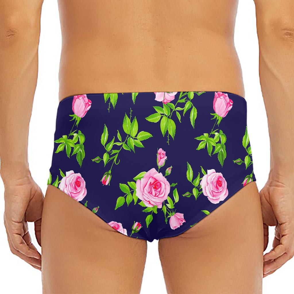 Pink Rose Floral Flower Pattern Print Men's Triangle Swim Briefs