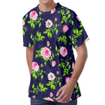 Pink Rose Floral Flower Pattern Print Men's Velvet T-Shirt