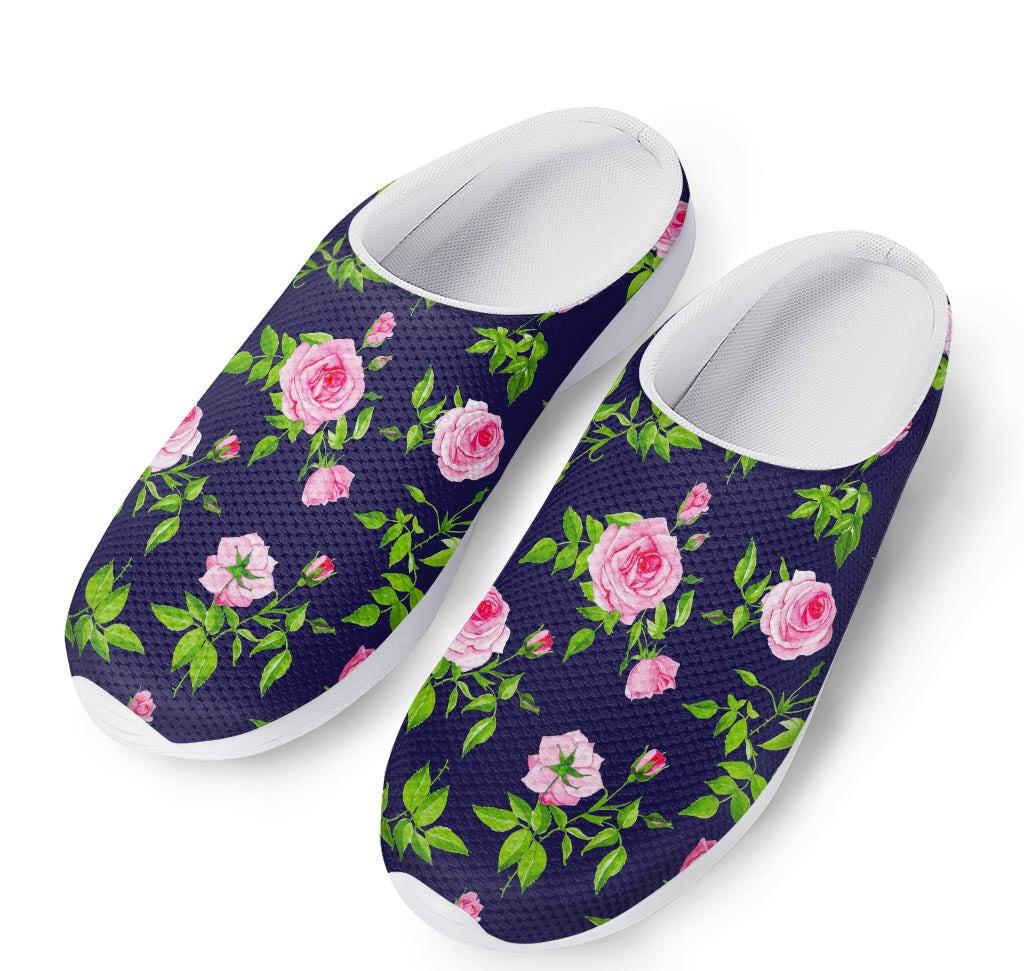 Pink Rose Floral Flower Pattern Print Mesh Casual Shoes