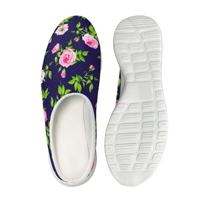 Pink Rose Floral Flower Pattern Print Mesh Casual Shoes