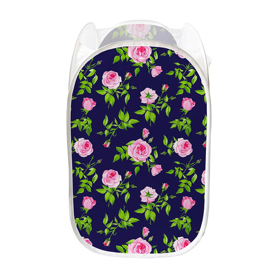 Pink Rose Floral Flower Pattern Print Mesh Laundry Hamper