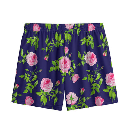 Pink Rose Floral Flower Pattern Print Mesh Shorts