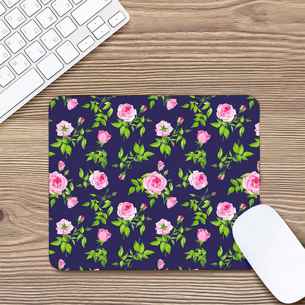 Pink Rose Floral Flower Pattern Print Mouse Pad