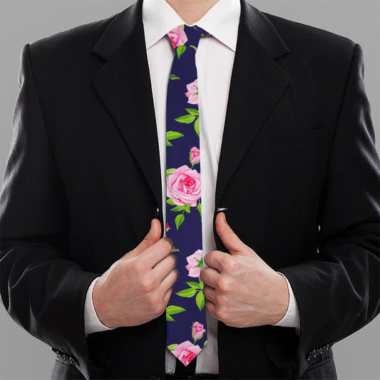 Pink Rose Floral Flower Pattern Print Necktie