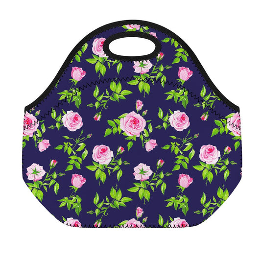 Pink Rose Floral Flower Pattern Print Neoprene Lunch Bag