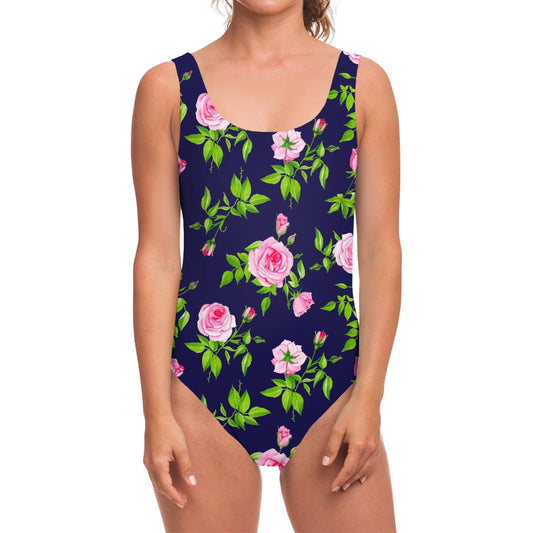 Pink Rose Floral Flower Pattern Print One Piece Swimsuit