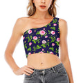 Pink Rose Floral Flower Pattern Print One Shoulder Crop Top
