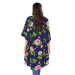 Pink Rose Floral Flower Pattern Print Open Front Beach Cover Up