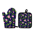 Pink Rose Floral Flower Pattern Print Oven Mitt And Pot Holder Set