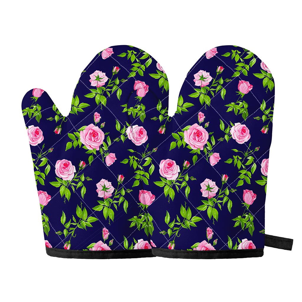 Pink Rose Floral Flower Pattern Print Oven Mitts