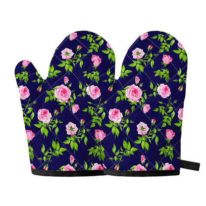 Pink Rose Floral Flower Pattern Print Oven Mitts