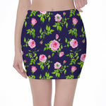 Pink Rose Floral Flower Pattern Print Pencil Mini Skirt