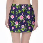 Pink Rose Floral Flower Pattern Print Pencil Mini Skirt