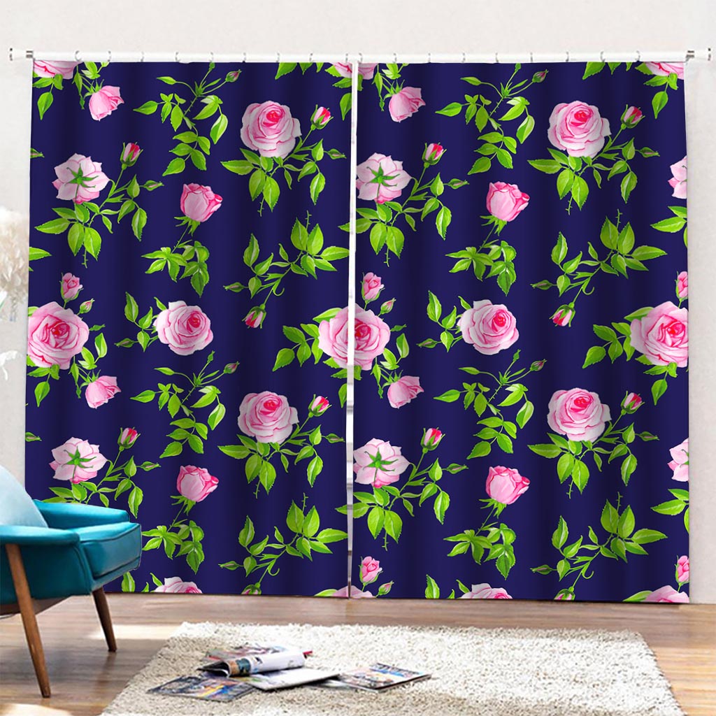 Pink Rose Floral Flower Pattern Print Pencil Pleat Curtains