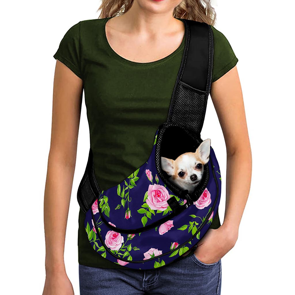 Pink Rose Floral Flower Pattern Print Pet Sling Carrier