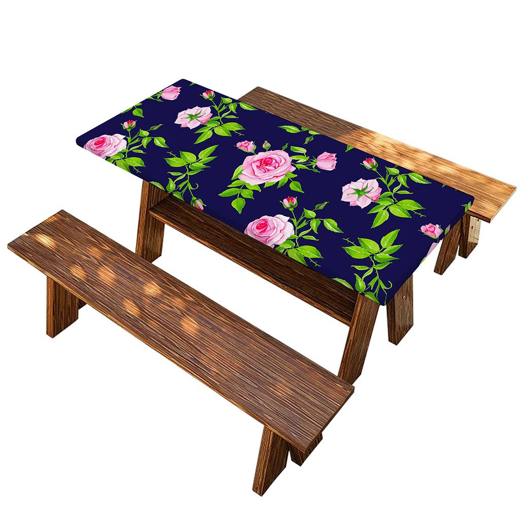 Pink Rose Floral Flower Pattern Print Picnic Table Cover