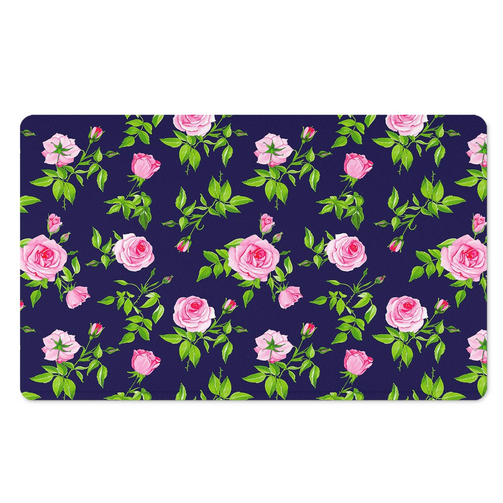 Pink Rose Floral Flower Pattern Print Polyester Doormat