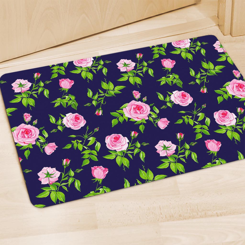 Pink Rose Floral Flower Pattern Print Polyester Doormat