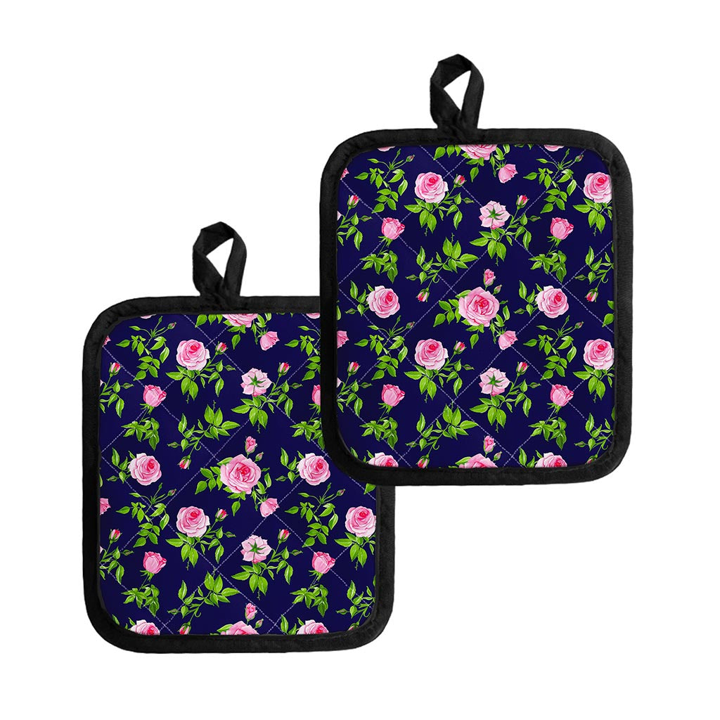 Pink Rose Floral Flower Pattern Print Pot Holders
